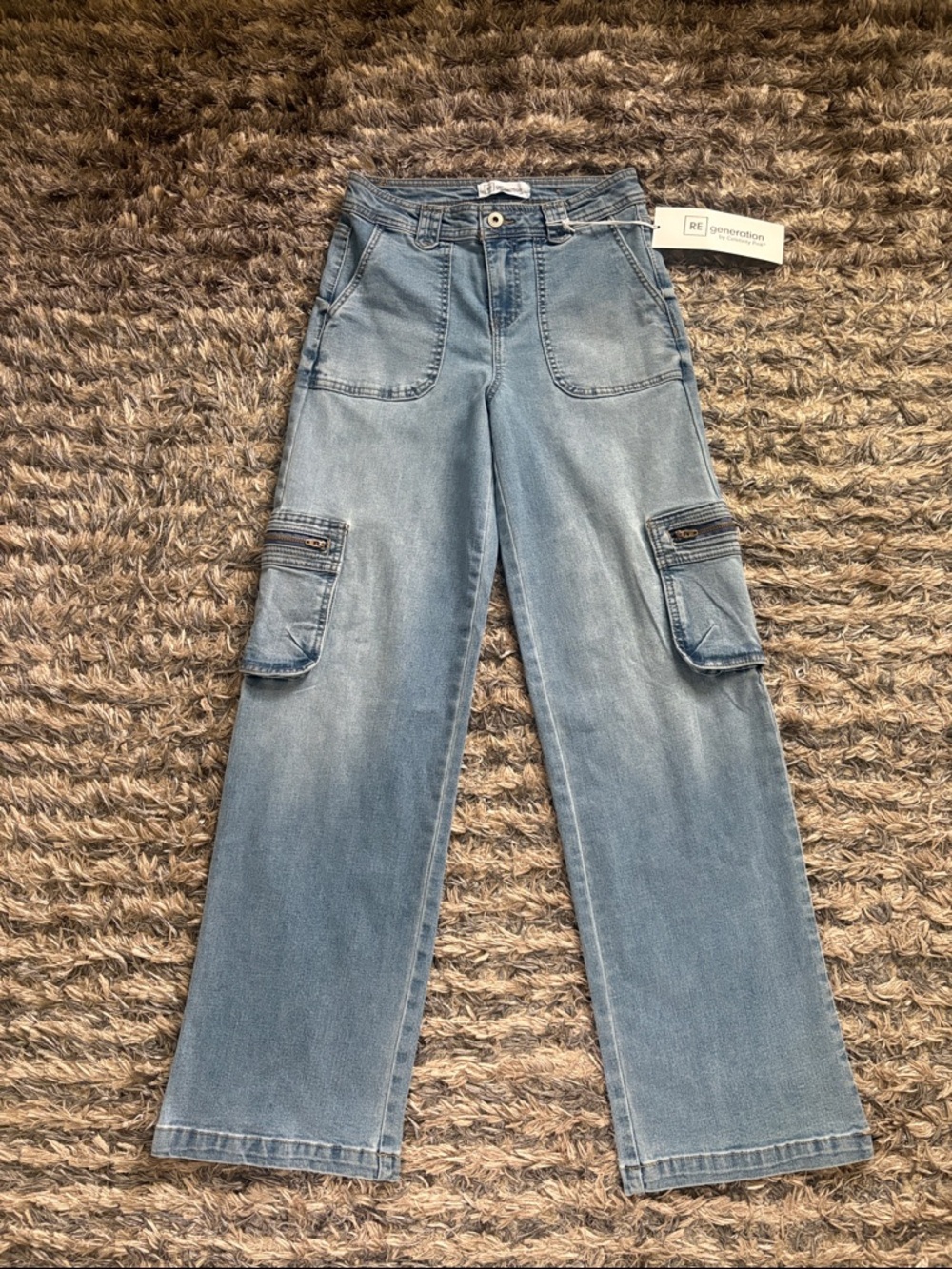RE Generation by Celebrity Pink Light Wash Cargo Wide-Leg Jeans 26